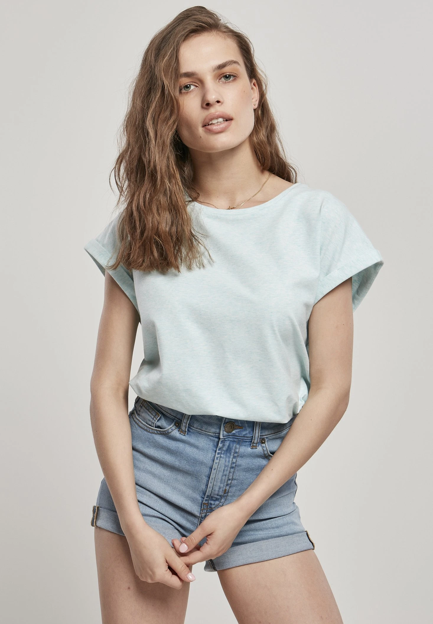 URBAN CLASSICS Ladies Color Melange Extended Shoulder Tee - T-Shirt Basique - Aqua Melange 1 URBAN CLASSICS Ladies Color Melange Extended Shoulder Tee - T-Shirt Basique - Aqua Melange