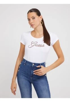 Guess Mit Strass-Logo - T-Shirt Imprimé - Weiß