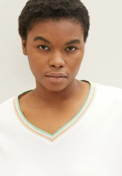 Tom Tailor Mit Farbigem Ripp-Kragen - T-Shirt Basique - Whisper White -Defacto Boutique 5ed33ad9b85c483eaff760a21848a53a