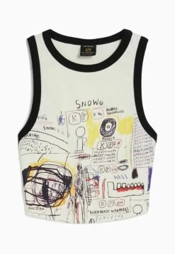 BERSHKA Sleeveless Michel Basquiat Cropped - Print - Débardeur - White -Defacto Boutique 609034ad977642a38cd61710d19f23ef