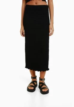BERSHKA Waffle - Jupe Trapèze - Black