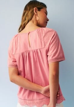 Next Short Sleeve Broderie Standard - Blouse - Blush Pink