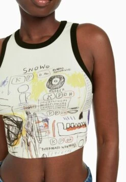 BERSHKA Sleeveless Michel Basquiat Cropped - Print - Débardeur - White -Defacto Boutique 6dac7e5e1512403aa3635179d9a836cc