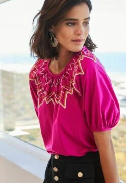 Next Short Puff Sleeves Embroidered Smock Standard - Blouse - Pink -Defacto Boutique 815ab1e4d1e6428aae308bdcf9f79300