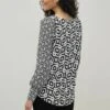 Next Long Sleeve Crew Neck Cuff Standard - Blouse - Black White Geometric