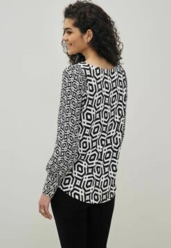 Next Long Sleeve Crew Neck Cuff Standard - Blouse - Black White Geometric