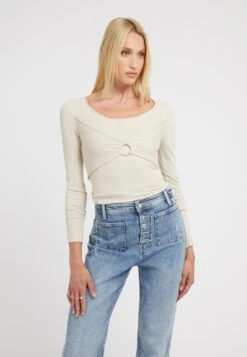 Guess Vorne Gekreuzt - T-Shirt À Manches Longues - Creme