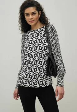 Next Long Sleeve Crew Neck Cuff Standard - Blouse - Black White Geometric -Defacto Boutique aef11075fbd14a9086b7d41fa9898590