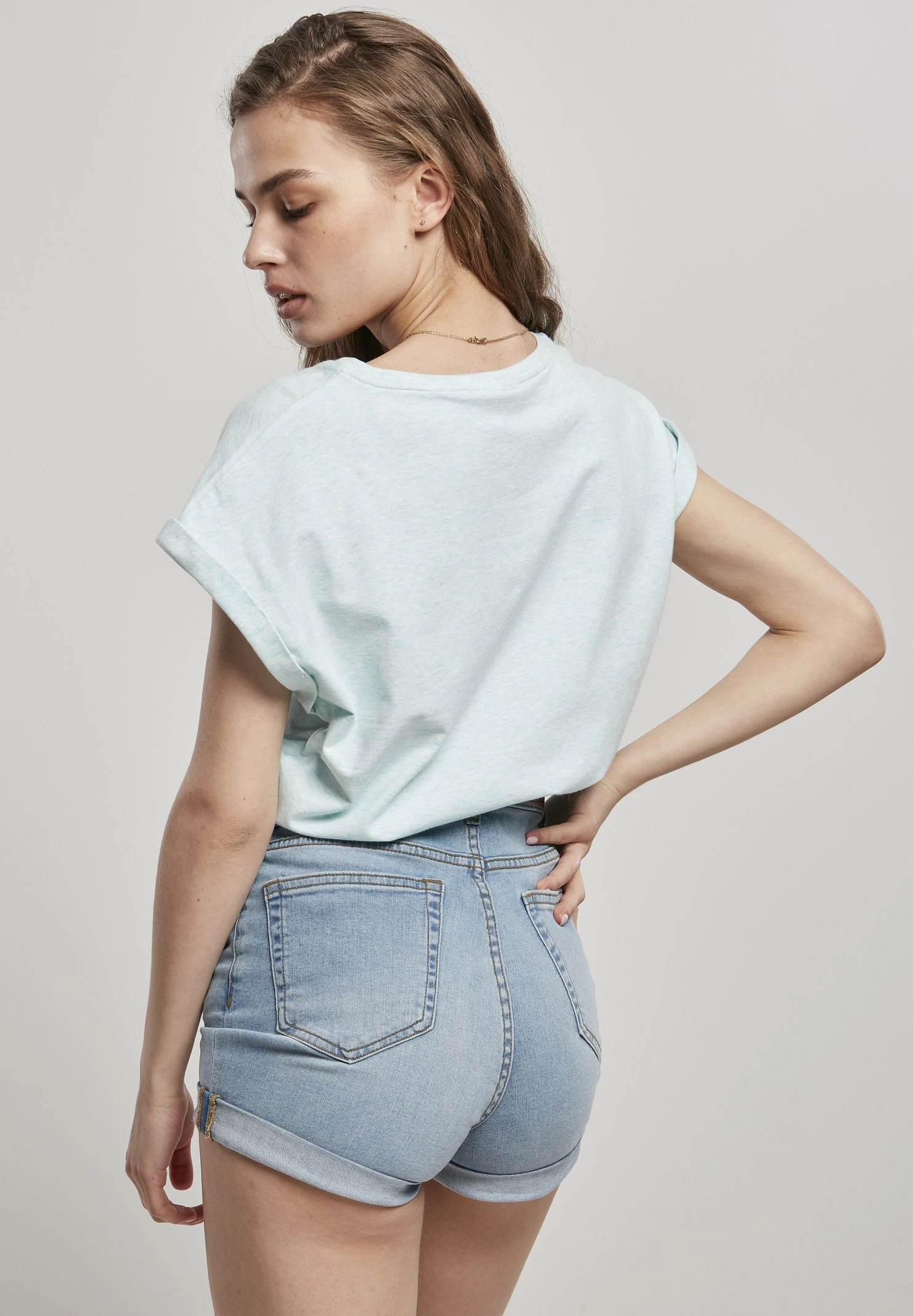 URBAN CLASSICS Ladies Color Melange Extended Shoulder Tee - T-Shirt Basique - Aqua Melange 2 URBAN CLASSICS Ladies Color Melange Extended Shoulder Tee - T-Shirt Basique - Aqua Melange – Image 2