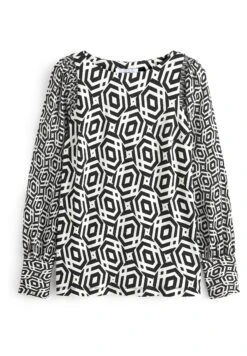 Next Long Sleeve Crew Neck Cuff Standard - Blouse - Black White Geometric -Defacto Boutique bc9a88350baf401eb3e98086ab15872b