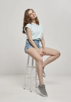 URBAN CLASSICS Ladies Color Melange Extended Shoulder Tee - T-Shirt Basique - Aqua Melange 13 URBAN CLASSICS Ladies Color Melange Extended Shoulder Tee - T-Shirt Basique - Aqua Melange -Defacto Boutique c68f33ec79fb466badcb806bfb338eec