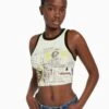 BERSHKA Sleeveless Michel Basquiat Cropped - Print - Débardeur - White