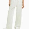 BERSHKA Wide Leg Straight Fit With Gathered Waist - Pantalon Classique - Off White