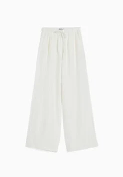 BERSHKA Wide Leg Straight Fit With Gathered Waist - Pantalon Classique - Off White -Defacto Boutique ec0869aae881473daf2c9963a260a299