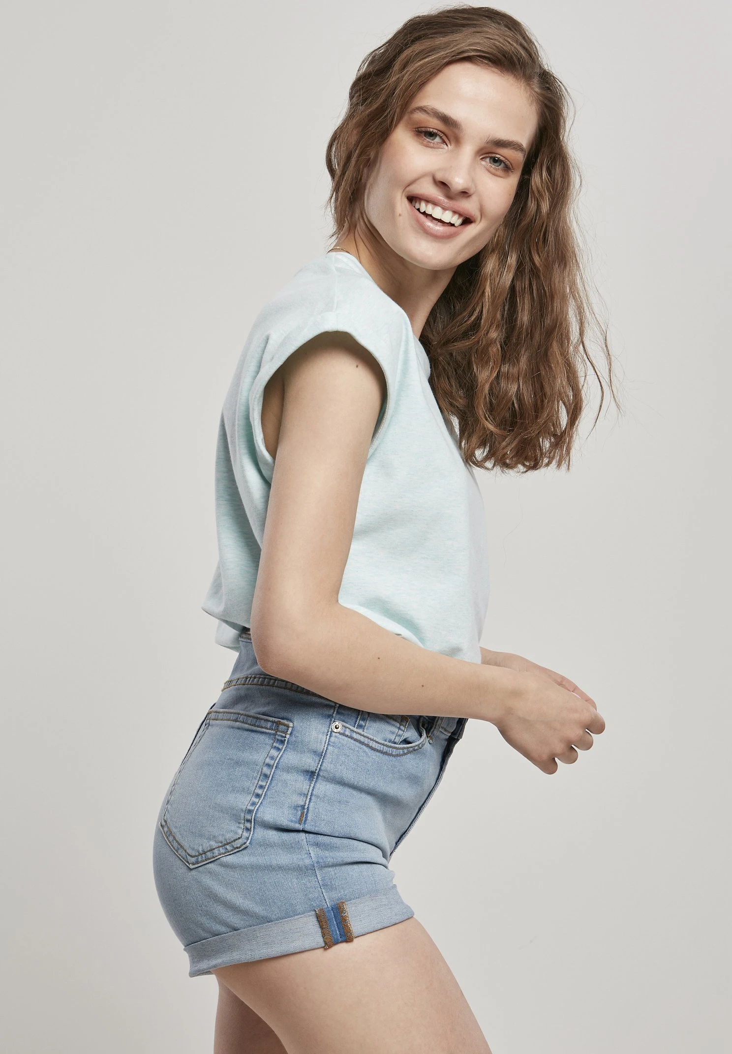 URBAN CLASSICS Ladies Color Melange Extended Shoulder Tee - T-Shirt Basique - Aqua Melange 4 URBAN CLASSICS Ladies Color Melange Extended Shoulder Tee - T-Shirt Basique - Aqua Melange – Image 4